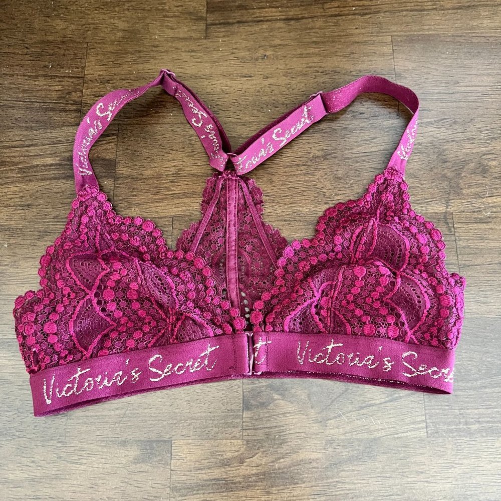 Victoria's Secret Dark Pink lace‎ bralette Y back no padding XS